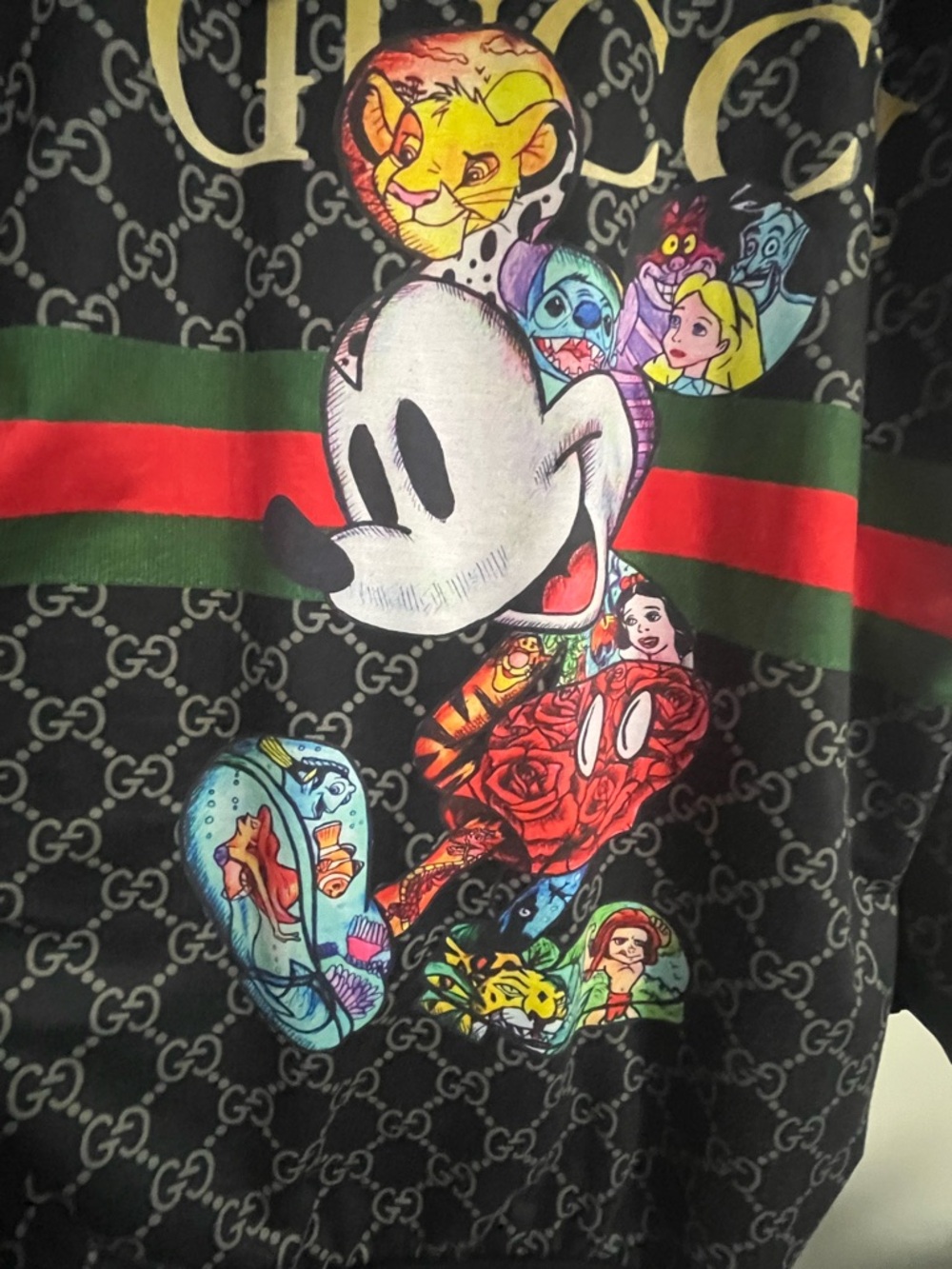 Gucci Black Monogram Graphic Disney Hoodie with Red & Green Stripe - Picture 4 of 9
